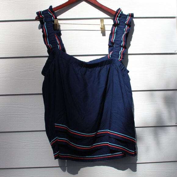 NWT Crown & Ivy Harbor Navy Rayon Sleeveless Ruffle Top XL - Picture 9 of 9